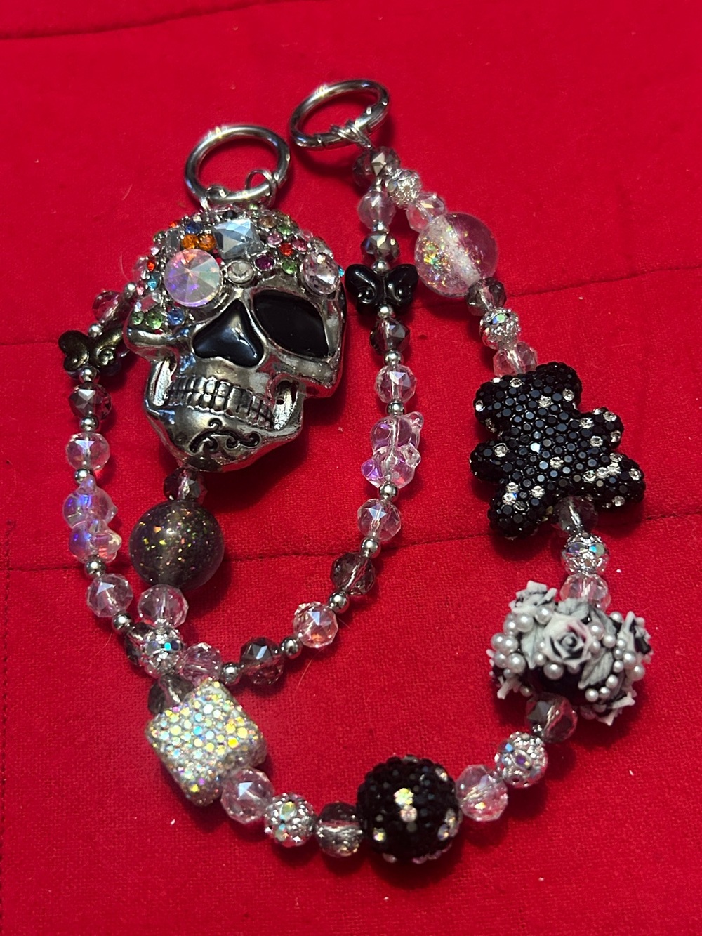 Skull bag charm chain silver